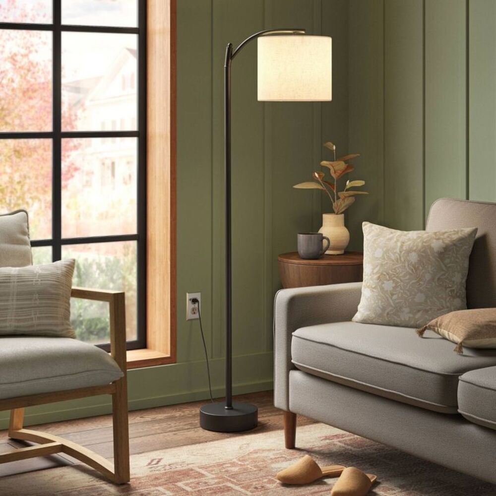 Downbridge Floor Lamp with Shade Black/Tan - Threshold